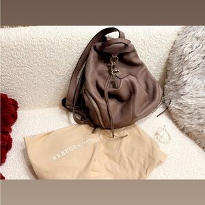Rebecca Minkoff Taupe Pebbled Leather Drawstring Backpack